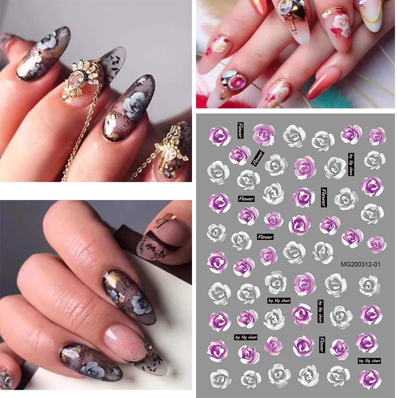 

2020 DIY 3D Nail Art Sticker Adhesive Sticker Decals Tool lovely Fresh Colorful Flowers Design Nail Art Tattoo Decoration Z0288
