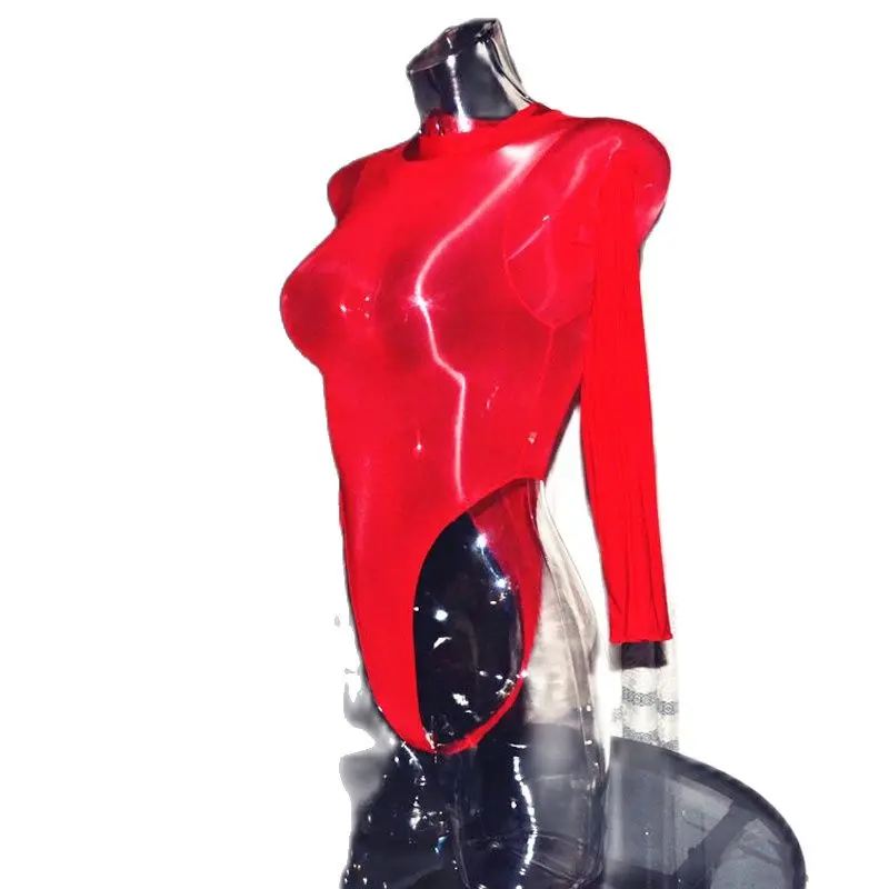 

Сексуальное женское прозрачное боди с высоким вырезом, эротическое эластичное сексуальное нижнее белье, боди с масляными шариками, блестящее боди, пикантное облегающее боди