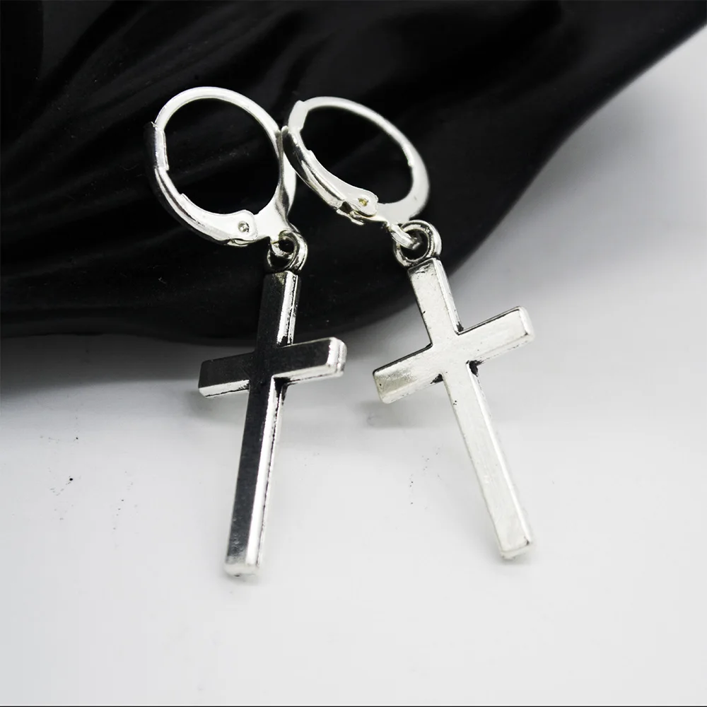 Punk Charm Jewelry Metal Ring Earrings Hanging Exaggerated Cross Pendant Earrings for Women Party Jewelry Earrings