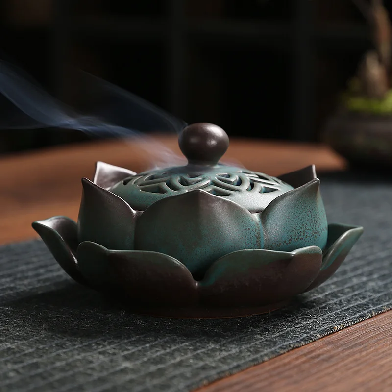 

Retro Lotus Incense Burners Ceramics Incense Holder Incense Burner Mini Sandalwood Censer Home Office Decor Decoration Craft