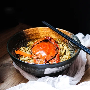 

Japanese 7.5 Inch Ceramic Soup Bowl Instant Noodle Ramen Noodles Large bowls Salad Bowl Fruit Dish Retro porcelain tableware