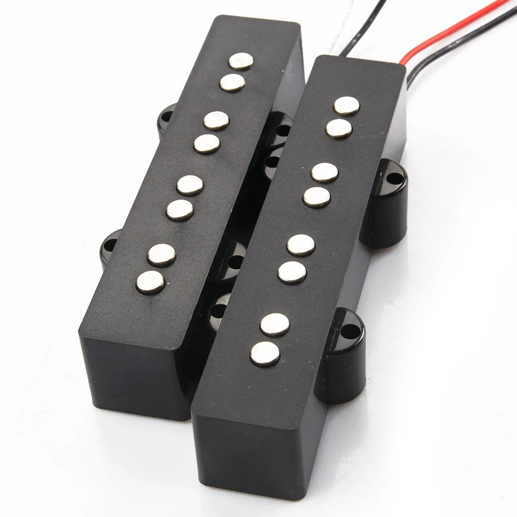 2 Pieces 4-String Noiseless Open Style Pickup for Jazz Bass Guitar Replacement Parts Black