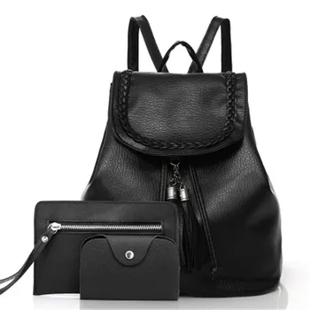 

2020 New Style WOMEN'S Bag Fashion Tassels Backpack Three-piece Set Schoolbag Backpack