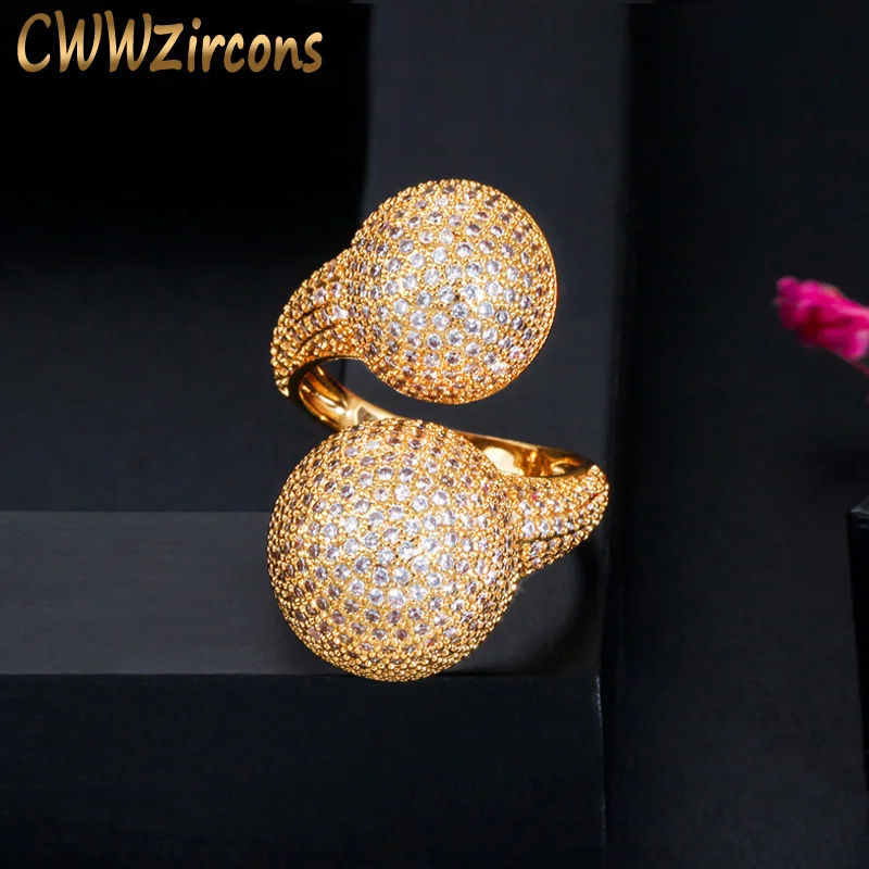 CWWZircons, регулируемый размер, Micro Pave, кубический цирконий, шар, 585 Золото, модные женские обручальные кольца на палец, для свадебной вечеринки, R151