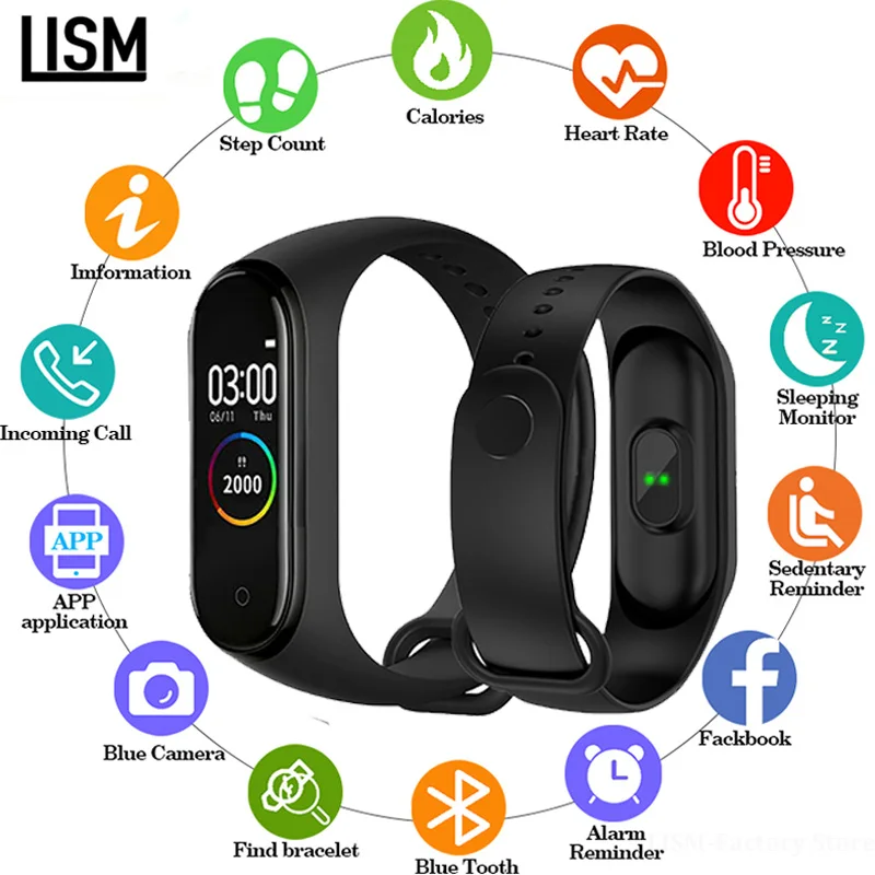 

Smart Band M4 New Wristbands with Fitness Tracker Health Heart Rate Blood Pressure Monitor Bluetooth Sports Bracelet PK M3 M2 V8