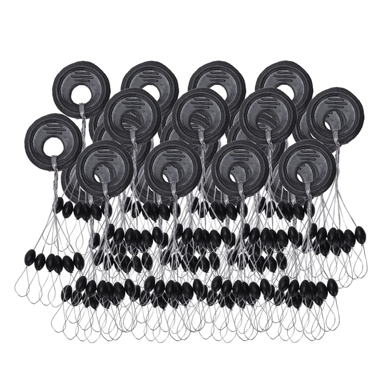 

600 Pcs/100 Groups Fishing Bobber Stopper 6 In 1 Black Rubber Oval Float Space Bead Connector Fishing Gear For 2.5-5.0# Line