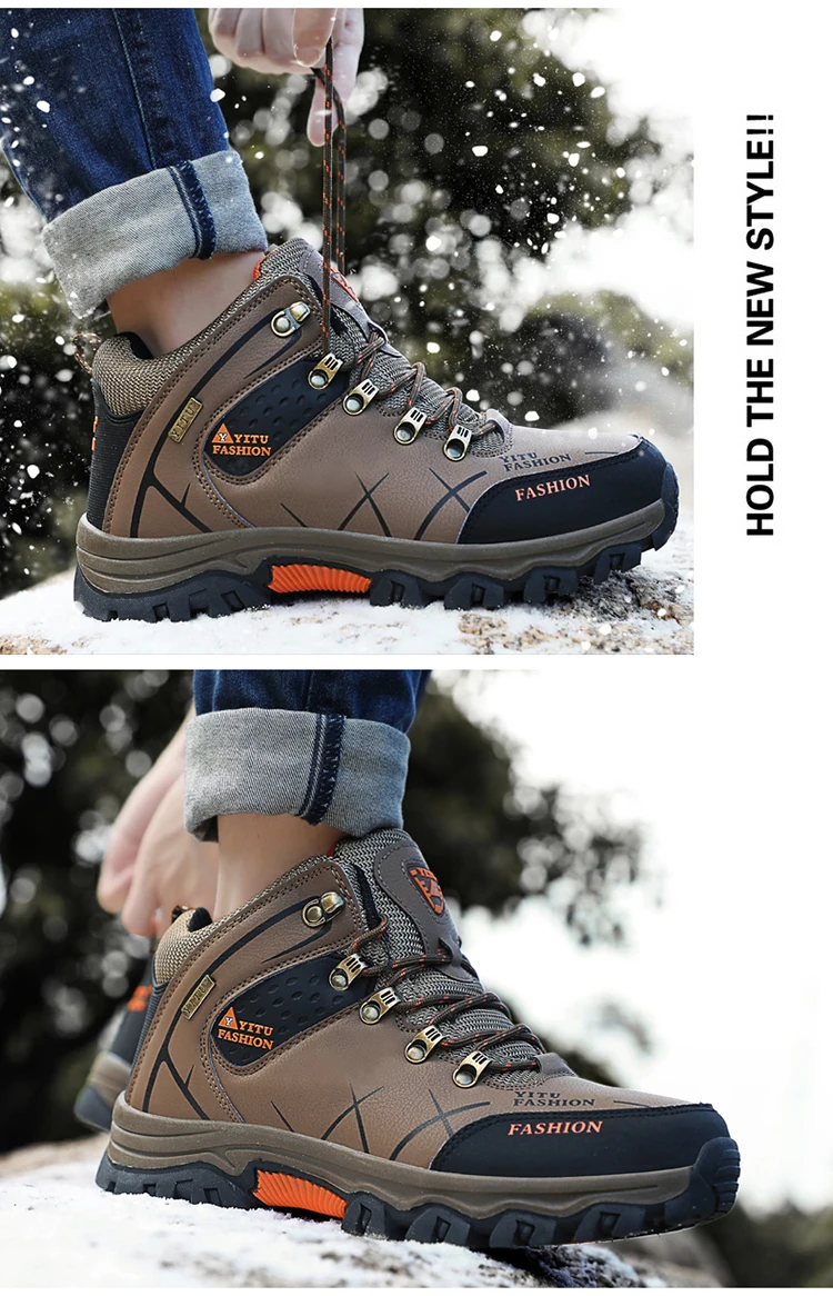 Брендовые мужские зимние ботинки; теплые супер мужские высококачественные водонепроницаемые кожаные кроссовки; мужские ботинки для походпоходов; Рабочая обувь; размеры 39-47