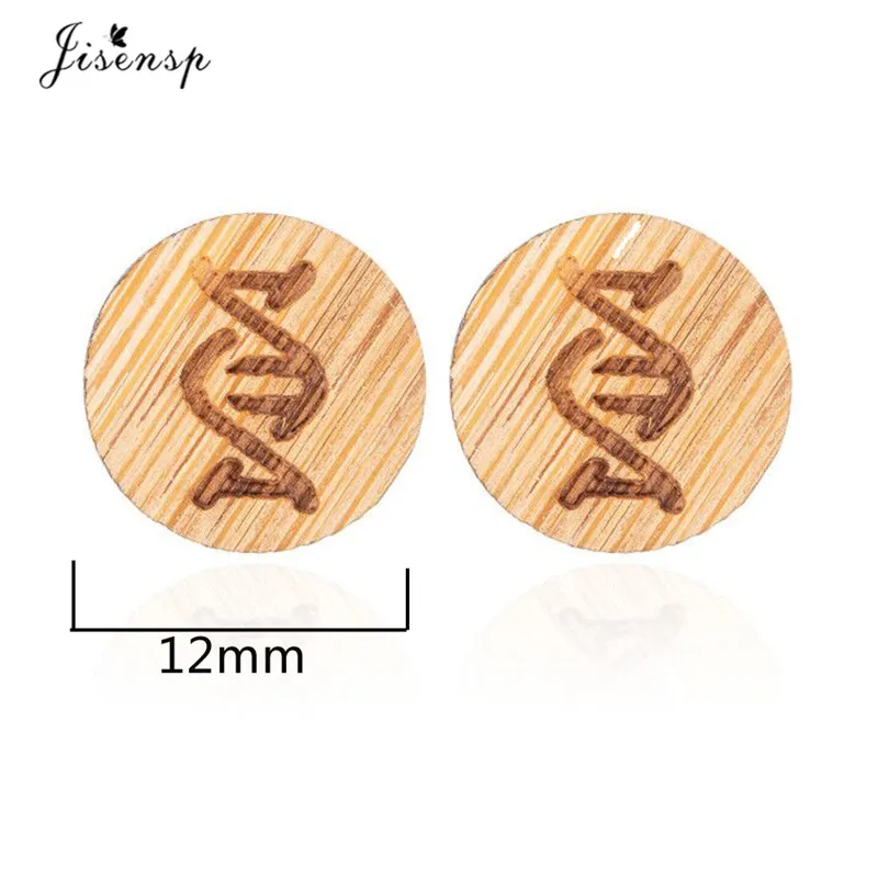 Jisensp Unique Design Tiny Handmade DNA Stud Earrings for Women Wooden Minimalism Geometric Round Earring Personality bijoux