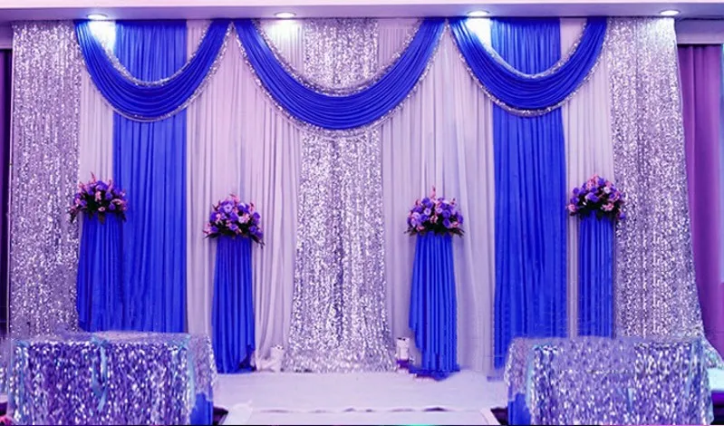 Royal Blue 3*6 м блесток свадебный фон занавес с swag фон/романтические украшения для свадьбы ледяной шелк сценические шторы - Цвет: Royal Blue