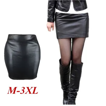 

Women Skirts PU leather Bag Hip High Waist Sexy Short Stretchy Mini Skirts