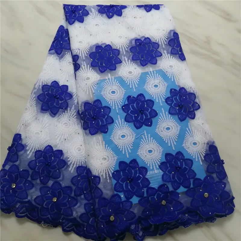 3D Цветы новейшие африканские блестки шнур кружева ткани высокого качества Королевский синий нигерийский кружевной ткани для свадьбы африканская кружевная ткань