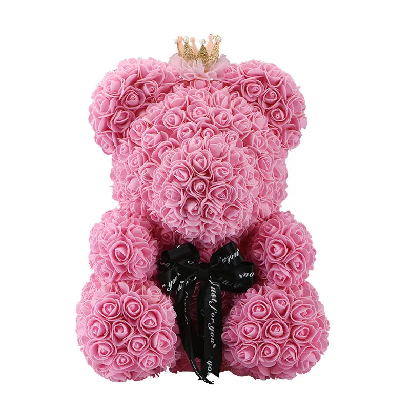 Лучшие DIY подарки на день Святого Валентина 35 см Черная роза медведь с горячим красным сердцем и прекрасная корона для подруги жены любовника детей - Color: Pink