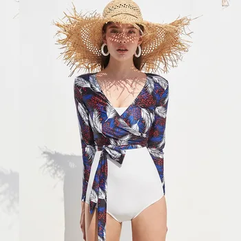 

Women's Swimwear One-Piece Bikini One Piece Swimsuits Monokini Swimsuit With Cups Korea Red Ins Women Long Sleeve Sun Block Sexy