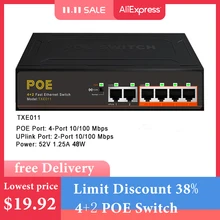 TEROW – commutateur réseau Ethernet POE 52V, 6 Ports, 10Mbps/100Mbps, pour caméra IP, sans fil, AP, système de vidéosurveillance 