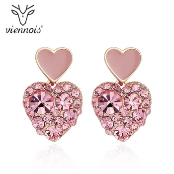 

Viennois Fashion Heart Square Dangle Earrings for Women Rhinestone Pink/ Black Crystal Drop Earrings Female Chic Jewelry
