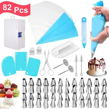 

Cake Decorating Tip Sets 82Pcs/Set Pastry Bag Confectionery Accessories Nozzle Stainless Cream Cake Baking Tools