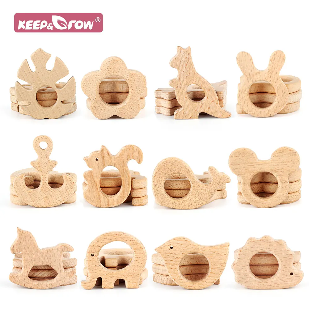 Baby Teething Toys Wooden Teether Animal Cartoon 1pc