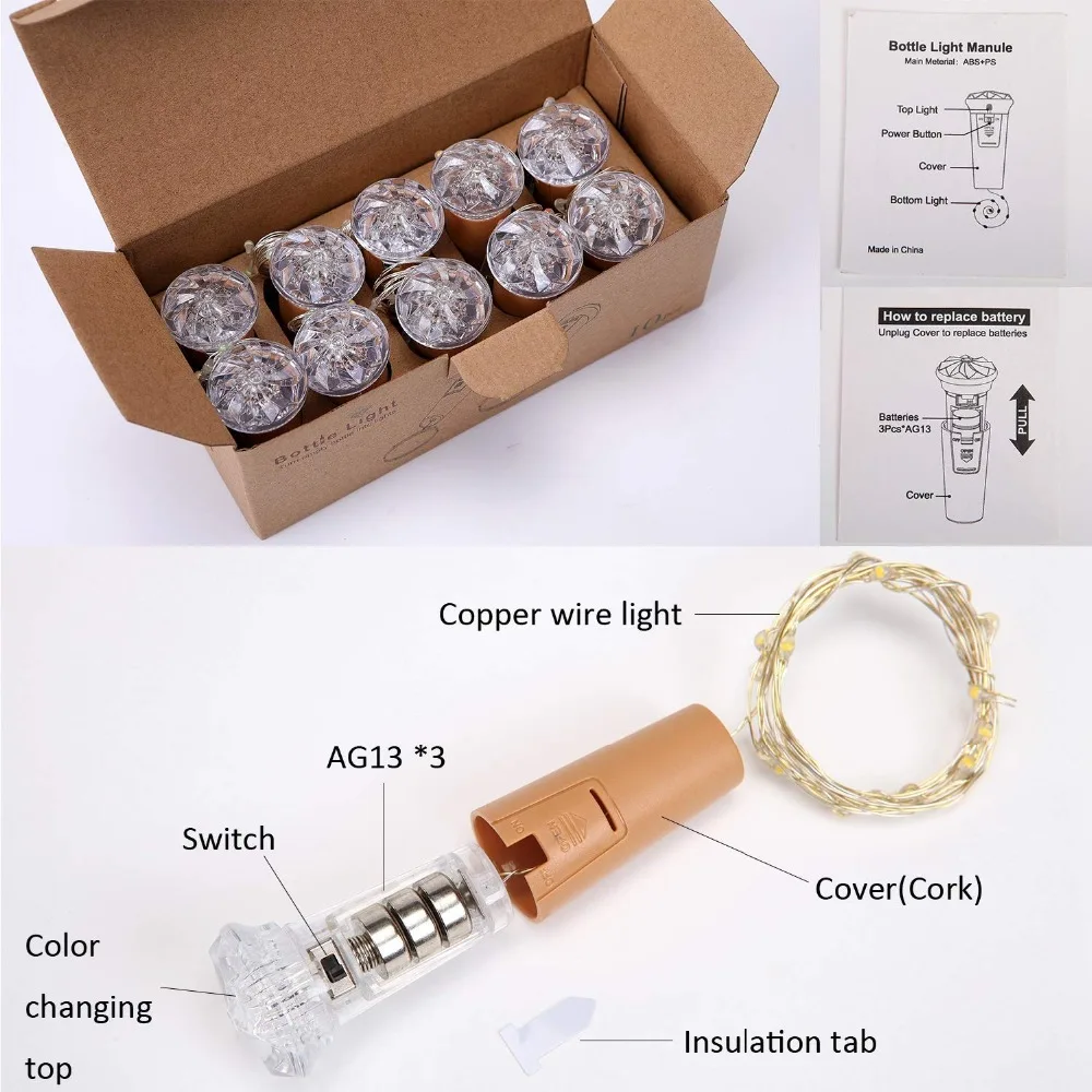 Бутылка вина свет пробки Форма Открытый гирлянда светодиодные гирлянды лампы для свадебного украшения Сказочный свет Рождественские принадлежности для дома сад