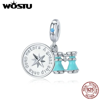

WOSTU 925 Sterling Silver Telescope & Compass Charms Blue Enamel Beads Fit Original Bracelet Pendant Jewelry Gift CTC148