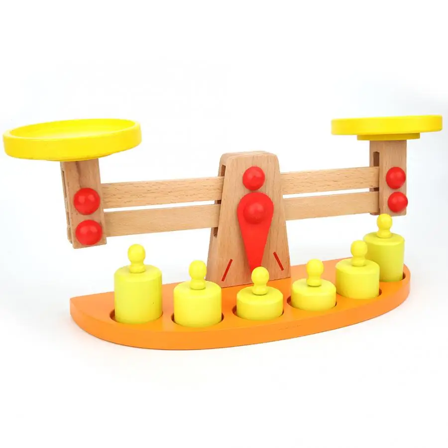 Wooden Enlightenment Balance Scale Toy with 6 Weights Parent-child Interactive Toy Early Educational Toys for Children Gift
