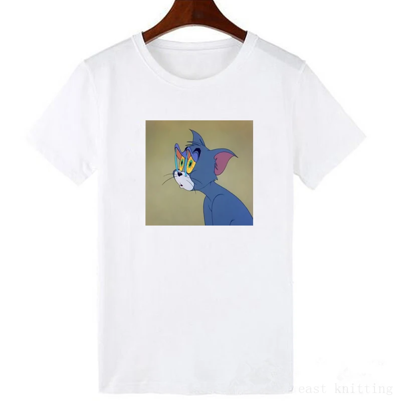 Женская футболка в стиле Харадзюку, летние топы с рисунком кота, Повседневная модная футболка с коротким рукавом - Цвет: 1299