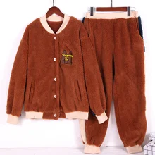 Pajamas for Women Autumn and Winter Thick Flannel Long Section Home Cute Suit Cartoon One-piece Warm Pajamas Loose