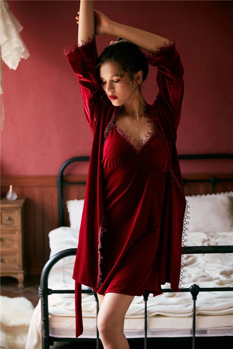 Осенне-зимний комплект из 2 предметов для отдыха, женский халат+ Пижамный костюм, ночная рубашка с халатиком, одежда для сна, женский сексуальный комплект одежды для сна