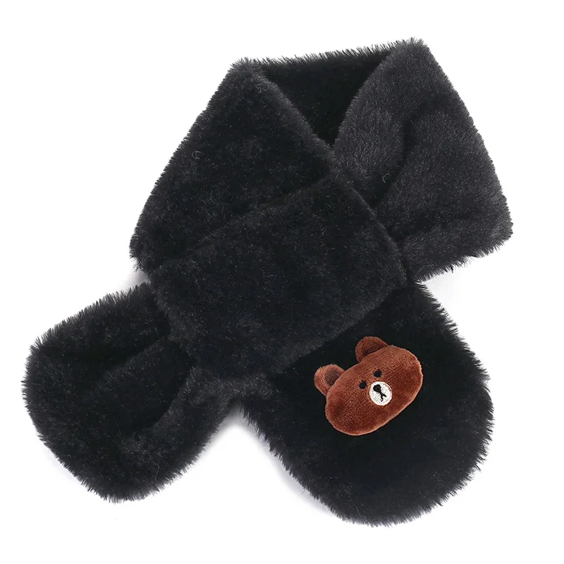 Bear Black Зимний теплый шарф для девочек шерстяной шарф с искусственным кроликом шаль для мальчиков шарфы Одежда с воротником аксессуары - Цвет: Bear Black
