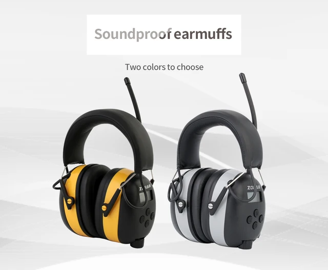 Casque Anti-Bruit ZOHAN Avec Radio FM/AM - SNR 30dB - Pour Bricolage, Jardinage, Travail - Jaune - Avec Entrée MP3
