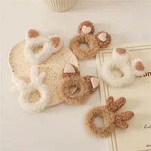 Kids Cute Plush Hair Ring Cat Ears Antlers Soft Hair Ropes Scrunchies Girls Ponytail Holder Hair Ornament Hair Accessories