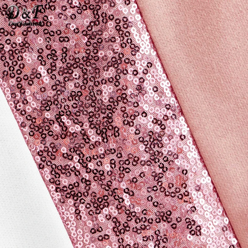  Dotfashion Pink Casual Contrast Sequin Detail Patchwork Drawstring Sweatshirts Ladies Colorblock Cr