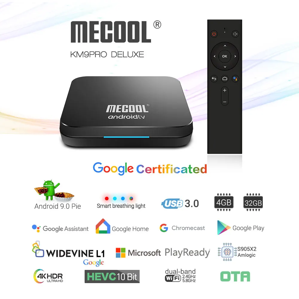 ТВ приставка MECOOL KM9pro Deluxe Google сертифицированная Android 9,0 ТВ приставка 4 Гб DDR4 32 Гб Amlogic S905X2 4K 5G Dual Wifi BT4.0 KM9 PRO