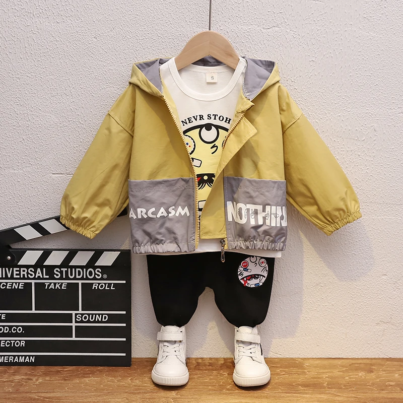 0-4 years 100% Cotton boy girl clothing set 2020 new spring active casual kid suit children baby coat+T-shirt+pant 3pcs | Детская одежда
