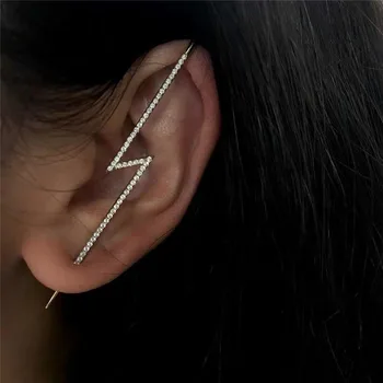 

AOMU 1 Piece 2020 New Long Lightning Rectangle Hollow out Curve Modeling Zircon Personality Studs Earring For Women Girl Party