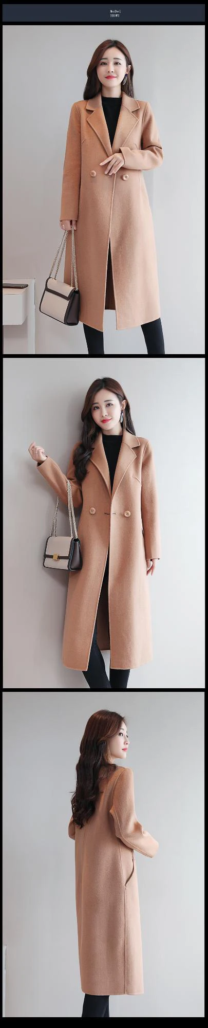 Wool Coat Women Winter Korean Style Black Long Blend Trench Windbreaker Clothes Plus Size 3XL