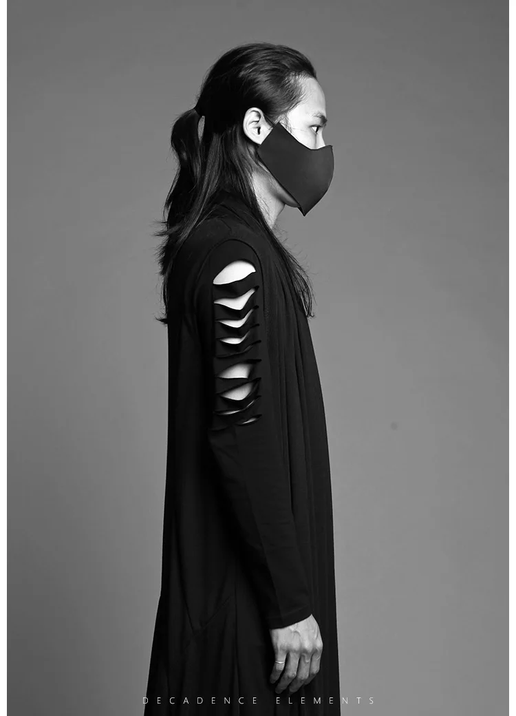 다크 오버 더 니 로브, 개성 트렌디 남성 홍콩 스타일 가디건, 미용사 코트, 고딕 망토 망토