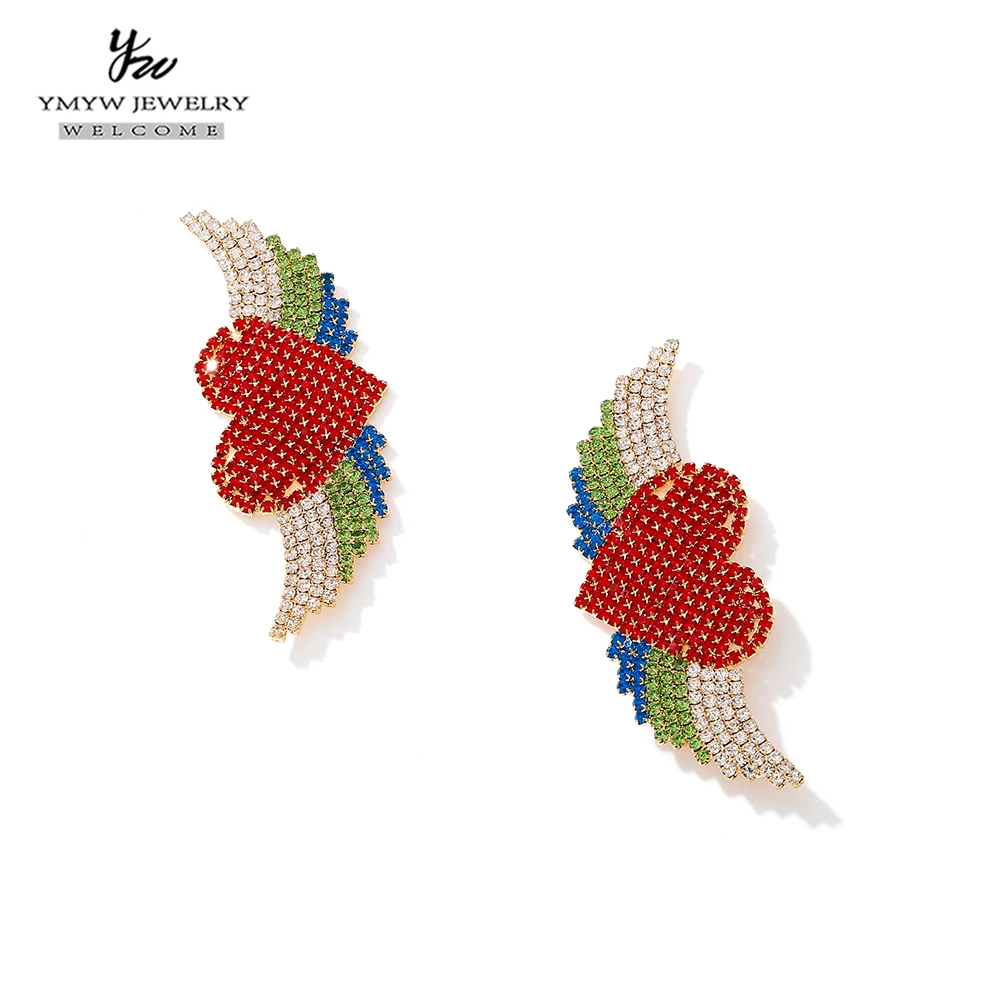 YMYW, Преувеличенные Роскошные массивные серьги-гвоздики с большим сердцем, Кристальные Стразы, женские свадебные подарки, индивидуальные серьги