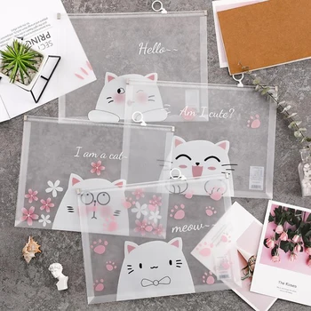 

1 Pcs Cartoon A4 Cherry Blossoms Sakura Cat Transparent PP File Bag Document Bags File Folder Stationery Storage Organizer Gifts