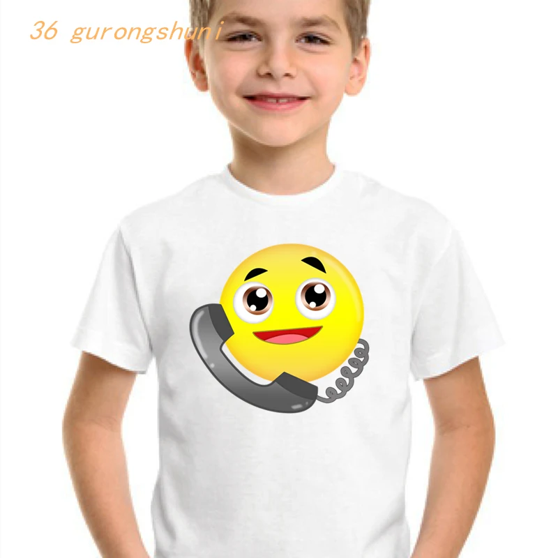 Camiseta de emoticon para teléfono móvil para niñas, ropa para niños,  camisetas con estampado de smiley para niñas, ropa bonita para niños, 2020