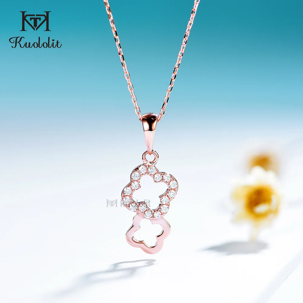 Kuololit Natural Diamond 18K 14K Necklaces for Women 4 Leaves Chain Pendant for Engagement Party Anniversary Charm with Chain 1
