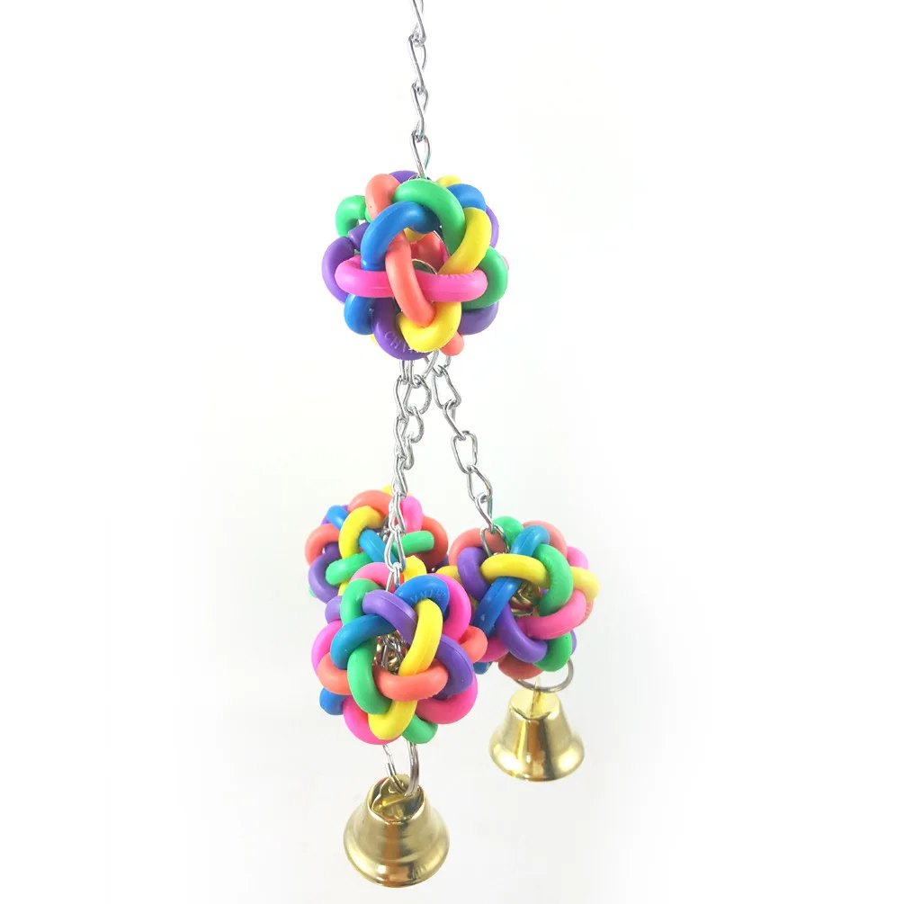 Parrot toy bird toy colorful plastic ball resistant bite toy birdcage accessory pet supplies bell string