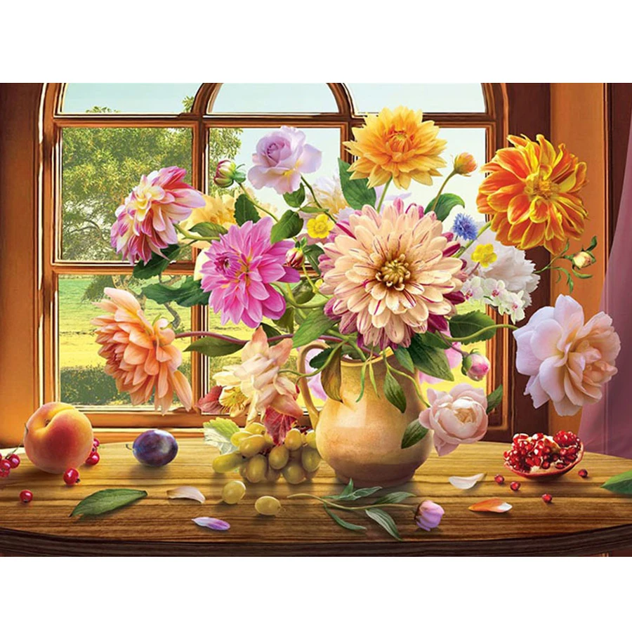 5D Diy Diamond Painting Window Still life flower Full Square Embroidery Cross Stitch Mosaic Gift Home Decoration AA1314 | Дом и сад
