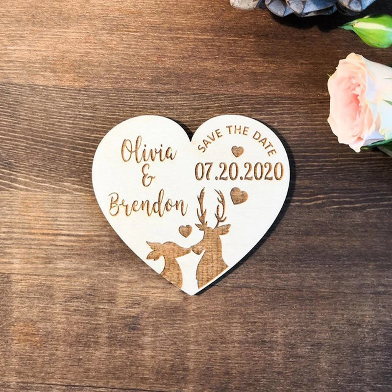  Wood Save The Date Magnets Heart Save The Date Magnet Personalized Wedding Magnets Unique Wedding I - 4000240209471