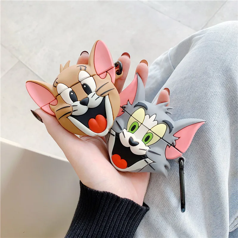 3D Cute Cartoon Tom Cat and Jerry Mouse Lovely Silicone Protection Earphone Accessories Cover Cases For Apple Airpods 1/2 Case |