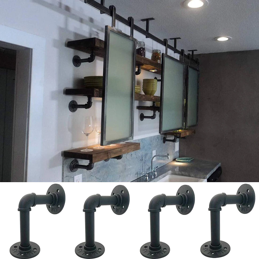 

2/4 Pcs Retro Pipe Shelf Brackets Iron Pipe Shelf Flange Bracket Industrial Shelf Support