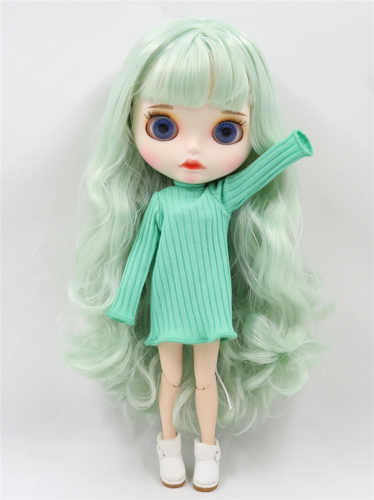 Neo Blythe Dukke med grønt hår, hvid hud, mat sødt ansigt og Custom Ledlegeme 1