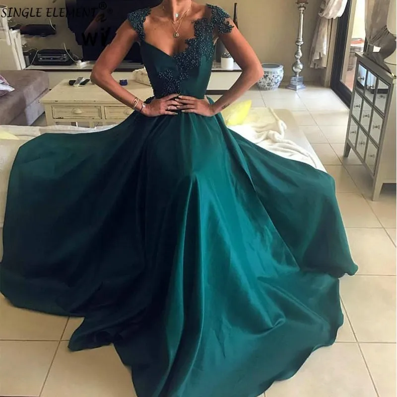 

Dark Green Evening Dresses 2019 Avondjurken Gala Jurken Off The Shoulder Prom Dinner Gowns Formal Women Party Dress