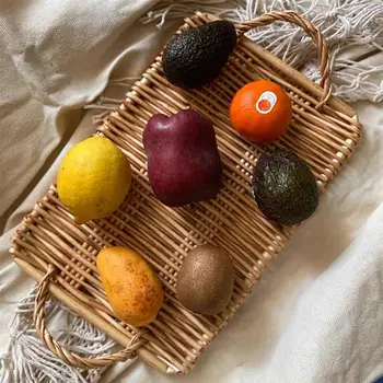 

Wicker Fruit Tray Binaural Tray Bread Tray Tray Tea Tray Rattan Basket Hand-Woven Tray (Square) Kitchen Storage