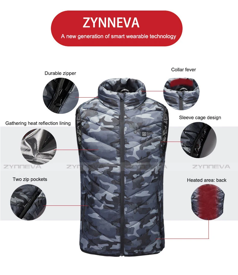 ZYNNEVA, зимний жилет с подогревом, для мужчин и женщин, USB, самонагревающийся жилет, для улицы, Camfouflage, пальто, Термальный, для пешего туризма, нагревательная одежда, GC1158