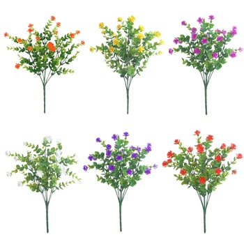 

6Pcs Artificial Flowers Faux Plastic Greenery Plants for Outside Hanging Planter Patio Yard Decor